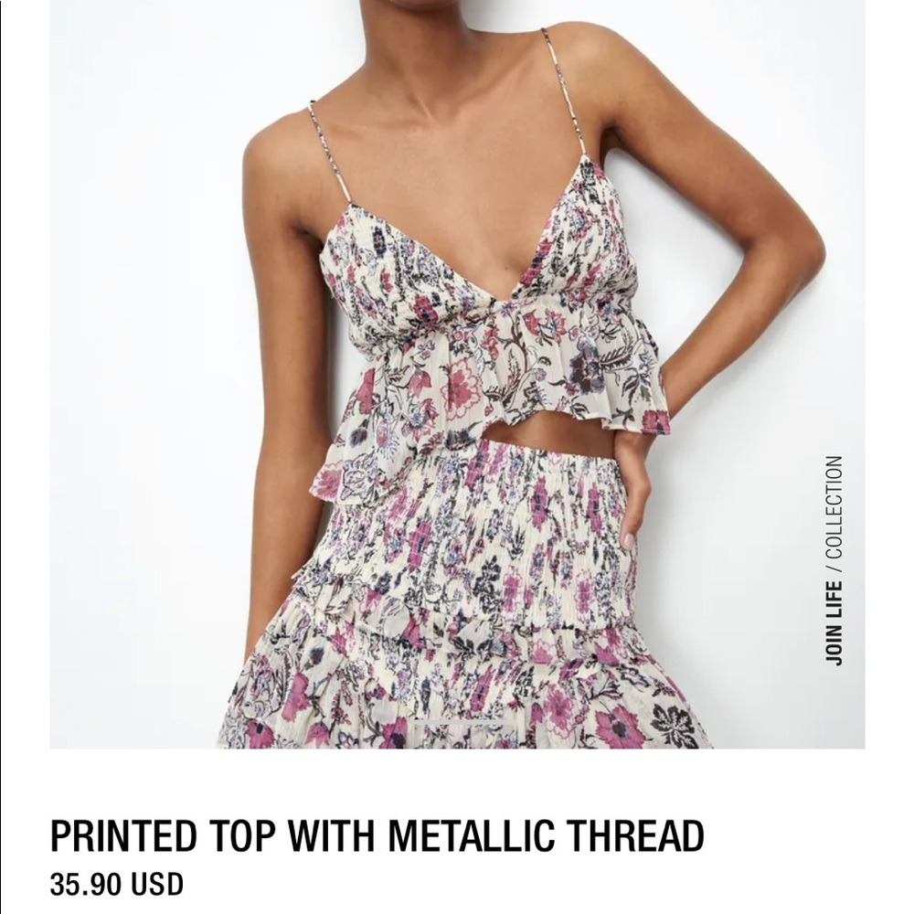 Zara Printed Top with Metallic Thread